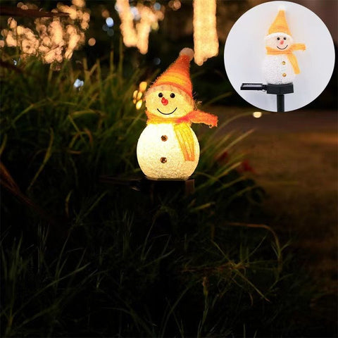 Orange Snowman Solar Powered Outdoor Lawn Stake Light with Snow Grain Texture - Christmas LED Garden Pathway Color Changing Light & Festive Landscape Night Light