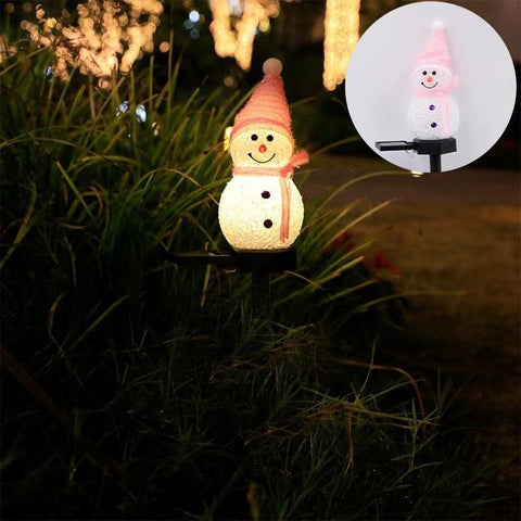 Pink Snowman Solar Powered Outdoor Lawn Stake Light with Snow Grain Texture - Christmas LED Garden Pathway Color Changing Light & Festive Landscape Night Light