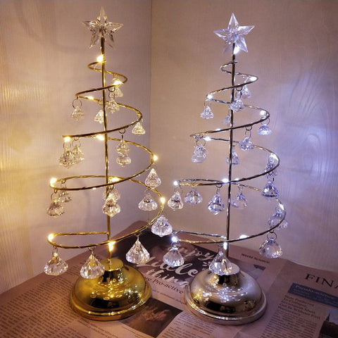 2 Pack Gold & Silver Iron Spiral Crystal Christmas Tree Lamp - Elegant Battery Operated Tabletop Night Light & Ambient Accent LED for Bedroom, Living Room, Birthday & Holiday Decor In Australia - Darrahopens