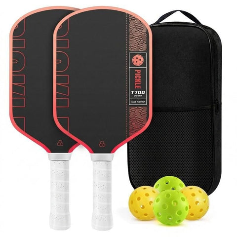 Black and Red T700 Raw Carbon Fiber Pickleball Paddle Set - 2 Professional Honeycomb Core Paddles, 4 Balls and Carry Bag for Outdoor Use In Australia - Darrahopens