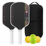 Black and Pink T700 Raw Carbon Fiber Pickleball Paddle Set - 2 Professional Honeycomb Core Paddles, 4 Balls and Carry Bag for Outdoor Use