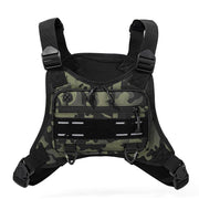 Black Camouflage Tactical Chest Rig Bag with Multi Zipper Pockets - Waterproof Nylon Utility Vest Pack, Breathable Back Pad and Adjustable Straps