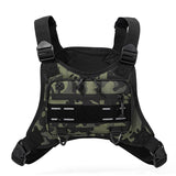 Black Camouflage Tactical Chest Rig Bag with Multi Zipper Pockets - Waterproof Nylon Utility Vest Pack, Breathable Back Pad and Adjustable Straps