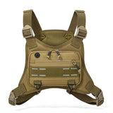 Khaki Tactical Chest Rig Bag with Multi Zipper Pockets - Waterproof Nylon Utility Vest Pack, Breathable Back Pad and Adjustable Straps