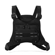 Black Tactical Chest Rig Bag with Multi Zipper Pockets - Waterproof Nylon Utility Vest Pack, Breathable Back Pad and Adjustable Straps