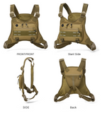 Black Tactical Chest Rig Bag with Multi Zipper Pockets - Waterproof Nylon Utility Vest Pack, Breathable Back Pad and Adjustable Straps