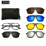 7-in-1 Magnetic Clip-On Sunglasses Set with Flexible Frame and Leather Bag - Unisex Double Bridge Aviator Eyeglasses and 5 Pairs of Polarized / Night Vision Lenses (2333 Style) In Australia - Darrahopens