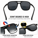 7-in-1 Magnetic Clip-On Sunglasses Set with Flexible Frame and Leather Bag - Unisex Double Bridge Aviator Eyeglasses and 5 Pairs of Polarized / Night Vision Lenses (2380 Style)
