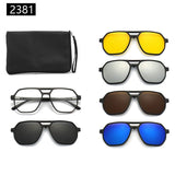 7-in-1 Magnetic Clip-On Sunglasses Set with Flexible Frame and Leather Bag - Unisex Double Bridge Aviator Eyeglasses and 5 Pairs of Polarized / Night Vision Lenses (2381 Style) In Australia - Darrahopens