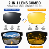 7-in-1 Magnetic Clip-On Sunglasses Set with Flexible Frame and Leather Bag - Unisex Double Bridge Aviator Eyeglasses and 5 Pairs of Polarized / Night Vision Lenses (2381 Style) In Australia - Darrahopens