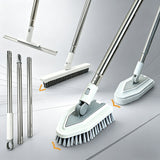 4-in-1 Bathroom Cleaning Brush Set with Sponge Pad, Hard Bristle / V-Shape Grout Brush and Squeegee - 120CM Extendable Stainless Steel Handle, Adjustable & Lockable Angle for Floor, Gap, Window and Bathtub In Australia - Darrahopens