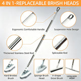 4-in-1 Bathroom Cleaning Brush Set with Sponge Pad, Hard Bristle / V-Shape Grout Brush and Squeegee - 120CM Extendable Stainless Steel Handle, Adjustable & Lockable Angle for Floor, Gap, Window and Bathtub In Australia - Darrahopens