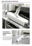 4-in-1 Bathroom Cleaning Brush Set with Sponge Pad, Hard Bristle / V-Shape Grout Brush and Squeegee - 120CM Extendable Stainless Steel Handle, Adjustable & Lockable Angle for Floor, Gap, Window and Bathtub