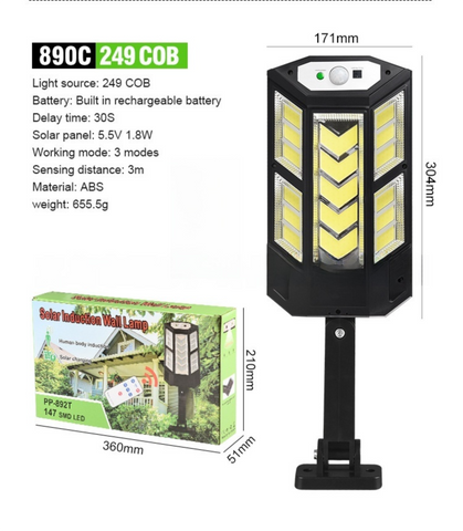 Solar Powered Motion Sensor Outdoor Street Light with 3 Lighting Modes - Waterproof COB LED Wall Security Light, Remote Control for Garden Courtyard Patio & Garage (Large) In Australia - Darrahopens