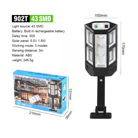 Solar Powered Motion Sensor Outdoor Street Light with 3 Lighting Modes - Waterproof SMD LED Wall Security Light, Remote Control for Garden Courtyard Patio & Garage (Small)