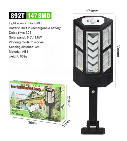 Solar Powered Motion Sensor Outdoor Street Light with 3 Lighting Modes - Waterproof SMD LED Wall Security Light, Remote Control for Garden Courtyard Patio & Garage (Large) In Australia - Darrahopens