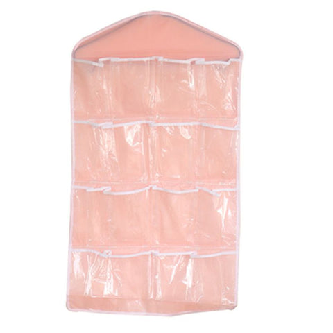4 Pack Pink Hanging Closet Organizer, Portable 16 Pockets Behind the Door Storage Bag for Underwear, Socks & Small Accessories