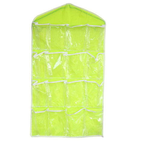 4 Pack Green Hanging Closet Organizer, Portable 16 Pockets Behind the Door Storage Bag for Underwear, Socks & Small Accessories