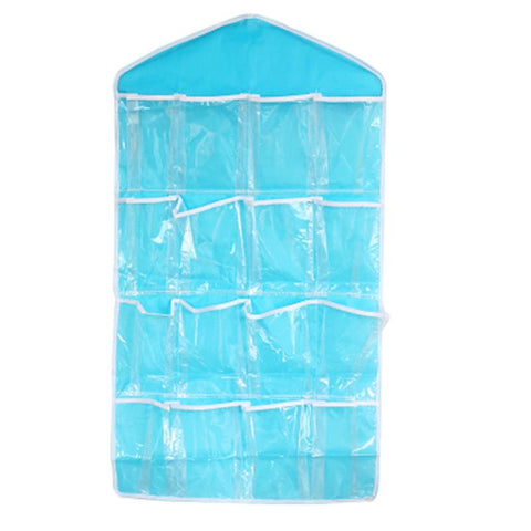 4 Pack Blue Hanging Closet Organizer, Portable 16 Pockets Behind the Door Storage Bag for Underwear, Socks & Small Accessories