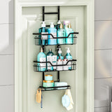 3-Tier Extra Large Over the Door Shower Caddy - Hanging Bathroom Organizer Shelf with Storage Hooks and Stabilizing Adhesive Pads