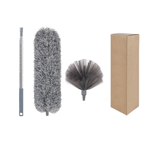 Grey 2.5M Extendable High Ceiling Cleaning Kit with Removable Cobweb Duster & Microfiber Brush - 3 Piece Versatile Set, Electrostatic Dust Attraction