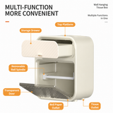 Grass Green Wall Mounted Toilet Paper Holder & Bathroom Storage Organizer - Waterproof Double Layer Wall Shelf with Detachable Roll Spindle for Hollow and Solid Paper