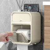 Grass Green Wall Mounted Toilet Paper Holder & Bathroom Storage Organizer - Waterproof Double Layer Wall Shelf with Detachable Roll Spindle for Hollow and Solid Paper