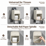 Dark Green Wall Mounted Toilet Paper Holder & Bathroom Storage Organizer - Waterproof Double Layer Wall Shelf with Detachable Roll Spindle for Hollow and Solid Paper