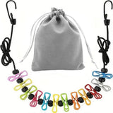 Colorful Portable Windproof Travel Clothesline and Velvet Storage Bag - 1.8M to 4M High Elastic Travel Laundry Line with 12 Clips & 13 Positioning Beads to Prevent Clothes Tangling