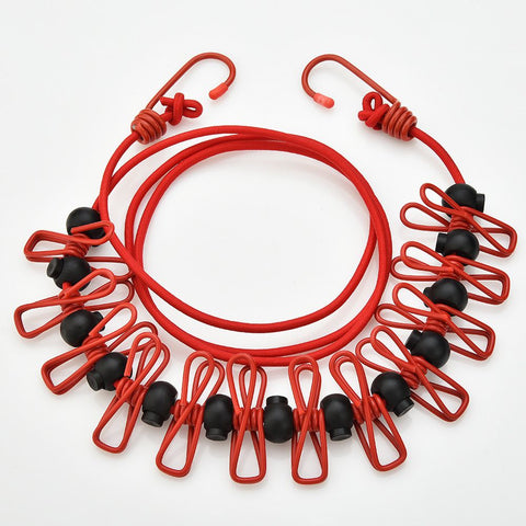 Red Portable Windproof Travel Clothesline and Velvet Storage Bag - 1.8M to 4M High Elastic Travel Laundry Line with 12 Clips & 13 Positioning Beads to Prevent Clothes Tangling In Australia - Darrahopens