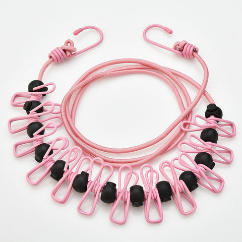 Pink Portable Windproof Travel Clothesline and Velvet Storage Bag - 1.8M to 4M High Elastic Travel Laundry Line with 12 Clips & 13 Positioning Beads to Prevent Clothes Tangling In Australia - Darrahopens