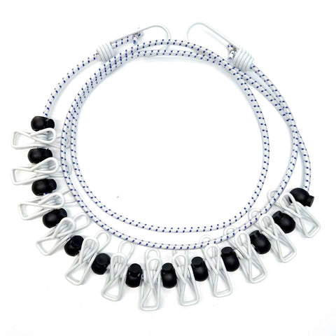 White Portable Windproof Travel Clothesline and Velvet Storage Bag - 1.8M to 4M High Elastic Travel Laundry Line with 12 Clips & 13 Positioning Beads to Prevent Clothes Tangling In Australia - Darrahopens