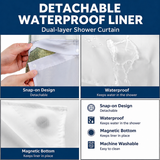 Green Hook Free Waffle Weave Shower Curtain (71 x 75") - Double Layer Curtain with Removable Waterproof Liner, Mesh Top Window, Magnetic Hem & Built-In Rings