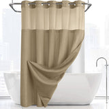 Khaki Hook Free Waffle Weave Shower Curtain (71 x 81") - Double Layer Curtain with Removable Waterproof Liner, Mesh Top Window, Magnetic Hem & Built-In Rings