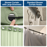 Green Hook Free Waffle Weave Shower Curtain (71 x 81") - Double Layer Curtain with Removable Waterproof Liner, Mesh Top Window, Magnetic Hem & Built-In Rings