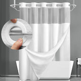 White Hook Free Waffle Weave Shower Curtain (71 x 75") - Double Layer Curtain with Removable Waterproof Liner, Mesh Top Window, Magnetic Hem & Built-In Rings