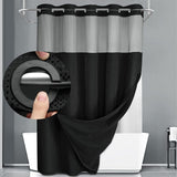 Black Hook Free Waffle Weave Shower Curtain (71 x 75") - Double Layer Curtain with Removable Waterproof Liner, Mesh Top Window, Magnetic Hem & Built-In Rings