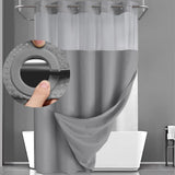 Grey Hook Free Waffle Weave Shower Curtain (71 x 81") - Double Layer Curtain with Removable Waterproof Liner, Mesh Top Window, Magnetic Hem & Built-In Rings