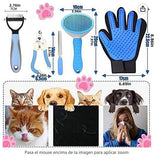 5PCS Pink Pet Grooming & Nail Care Tool Set - Stainless Steel Dematting Rake Comb, Self-Cleaning Slicker Brush, Grooming Glove, Nail Clipper and File for Dog Cat