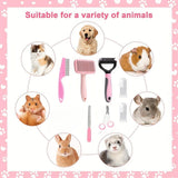 7PCS Pink Pet Grooming, Nail and Oral Care Kit - Selfcleaning Slicker Brush, Dematting Rake, Nail Clipper / File, Flea Comb & Silicone Finger Toothbrushes for Dog Cat