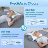 Grey Horn Shape Contour Memory Foam Cervical Pillow with Breathable Zipper Cover and Protective Inner Lining - Dual Height Ergonomic Neck Support Butterfly Pillow for Pressure Relief (24.4 x 14.6 x 4.7 / 5.5")