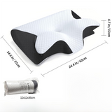 Black Horn Shape Contour Memory Foam Cervical Pillow with Breathable Zipper Cover and Protective Inner Lining - Dual Height Ergonomic Neck Support Butterfly Pillow for Pressure Relief (24.4 x 14.6 x 4.7 / 5.5")