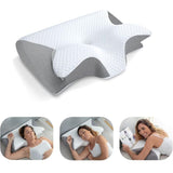 Black Horn Shape Contour Memory Foam Cervical Pillow with Breathable Zipper Cover and Protective Inner Lining - Dual Height Ergonomic Neck Support Butterfly Pillow for Pressure Relief (24.4 x 14.6 x 4.7 / 5.5")