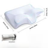 White Horn Shape Contour Memory Foam Cervical Pillow with Breathable Zipper Cover and Protective Inner Lining - Dual Height Ergonomic Neck Support Butterfly Pillow for Pressure Relief (24.4 x 14.6 x 4.7 / 5.5")