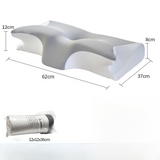 Silk Grey Horn Shape Contour Memory Foam Cervical Pillow with Breathable Zipper Cover and Protective Inner Lining - Dual Height Ergonomic Neck Support Butterfly Pillow for Pressure Relief (24.4 x 14.6 x 4.7 / 5.5")