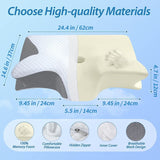 Silk Grey Horn Shape Contour Memory Foam Cervical Pillow with Breathable Zipper Cover and Protective Inner Lining - Dual Height Ergonomic Neck Support Butterfly Pillow for Pressure Relief (24.4 x 14.6 x 4.7 / 5.5")