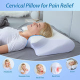 Silk Grey Horn Shape Contour Memory Foam Cervical Pillow with Breathable Zipper Cover and Protective Inner Lining - Dual Height Ergonomic Neck Support Butterfly Pillow for Pressure Relief (24.4 x 14.6 x 4.7 / 5.5")