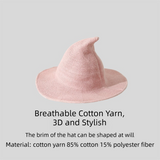 Pink Women's Breathable Cotton Yarn Halloween Witch Hat - Foldable Moldable Wide Brim Sun Hat for Witch Cosplay & Summer Wear