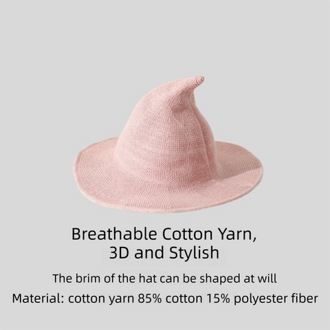 Pink Women's Breathable Cotton Yarn Halloween Witch Hat - Foldable Moldable Wide Brim Sun Hat for Witch Cosplay & Summer Wear