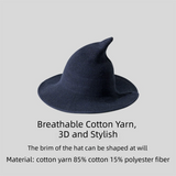 2PCS Dark Blue Women's Breathable Cotton Yarn Halloween Witch Hat - Foldable Moldable Wide Brim Sun Hat for Witch Cosplay & Summer Wear